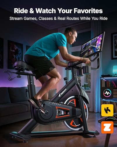 Image of MERACH Exercise Bike with Screen, 21.5 inch HD Display, Magnetic Resistance | Stationary Bike for Home, Exclusive App with Courses, 330lbs Capacity, Low Noise, Adjustable Seat & Handlebars