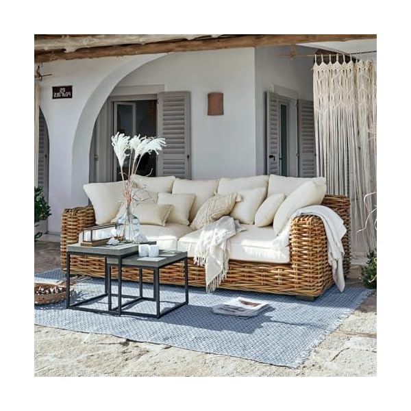 Loberon Outdoor Sofa Rimini XXL Braun/Creme