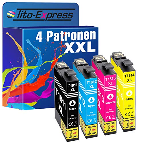 PlatinumSerie® - Cartuchos de tinta XXL compatible con Epson Expression Home XP-302 XP-305 XP-312 XP-313 XP-315 (negro, magenta, cián, amarillo, TE1811 TE1812 TE1813 TE1814)