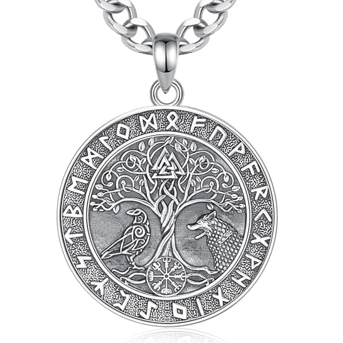 INFUSEU 925 Sterling Silver Compass Viking Necklaces for Men Women