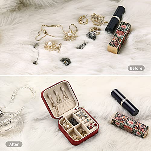 Image of TRODANCE Mini Jewelry Case, Small Travel Jewelry Organizer, Portable Jewelry Box Mini Storage Organizer Display Box For Rings Earrings Necklaces (Red-4pcs)