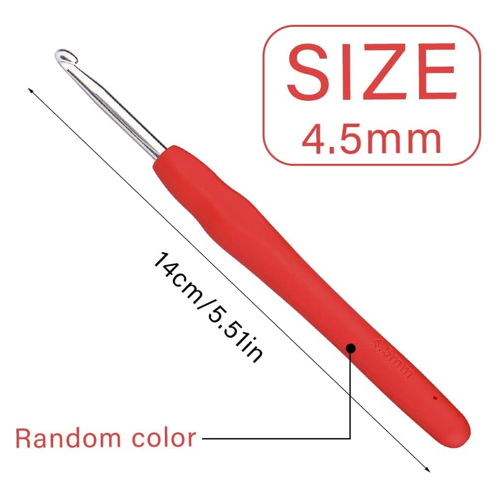 VIRADHAM 4.5mm Crochet Hook with Soft Grip Handle – Ergonomic Aluminum Crochet Needle Set with 9 Stainless Steel Large Eye Yarn Needles, Colorful Plastic Sewing Needles & Crochet Stitch Markers for Knitting & Crochet Projects (4.5mm hook) 2