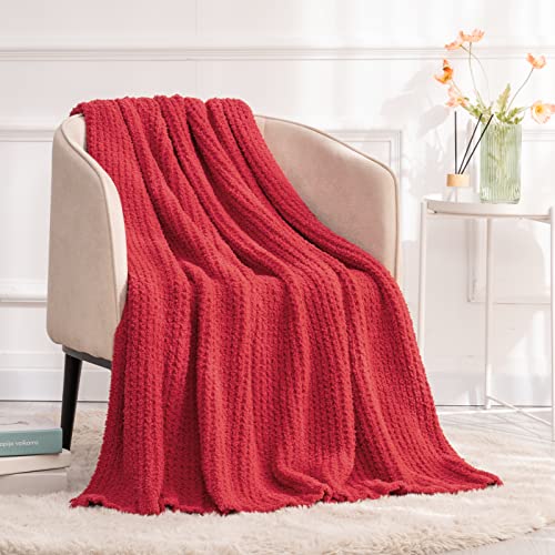 Recyco Super Soft Throw Blanket For Couch, Warm Cozy Knit Blanket Lightweight Fluffy Throw Blankets For Bed Chair Sofa Living Room, Christmas Red, 50X60 Inches, Laundry Bag Included #TOP5