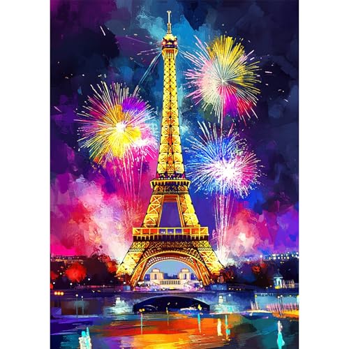 Bowetile DIY Diamond Painting Art Kits Paysage, Kits de Peinture Diamant Tour Eiffel pour Adultes, Tableaux Brodés Strass de Paysage Nocturne pour Débutants,...