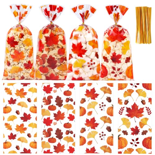 Soarvita 50 Pcs Fall Cellophane Treat Bags, 5 x...