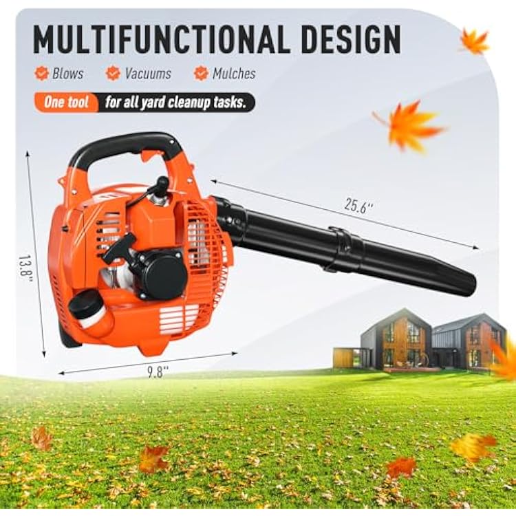 63CC Gas Backpack Leaf Blower, 665 CFM 200 MPH Professional Commercial Grade Blower with Variable Speed, Easy Start Engine for Yard Waste, Lawn Debris, Leaves (28CC)