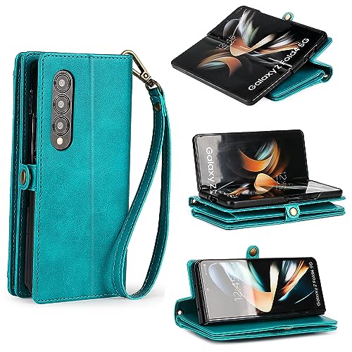 DKDKSIP for Samsung Galaxy Z Fold 3 Wallet Case for Women with 【S Pen Holder】, RFID Blocking Card Holder, PU Leather Flip Phone Case with Crossbody Strap Wristlet Kickstand for Galaxy Z Fold 3, Blue - image 4