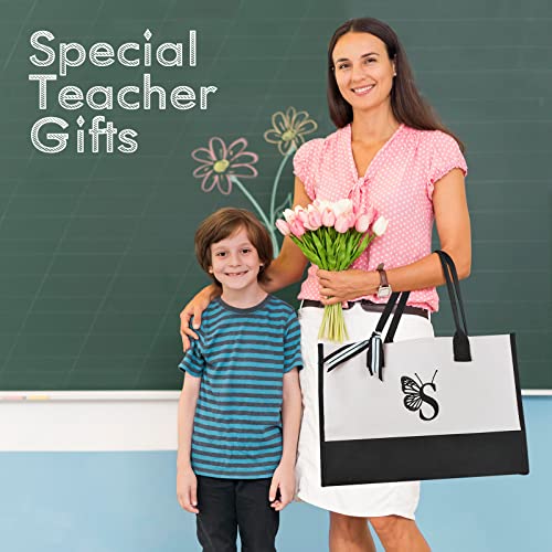 Gift Ideas, For Women, Unique Embroidery Personalized Initial Canvas Tote Bag, Cool Birthday Beach Christmas Womens Butterfly Gifts For Her Mom Woman Sister Teacher Best Friend Female, Letter W #TOP5