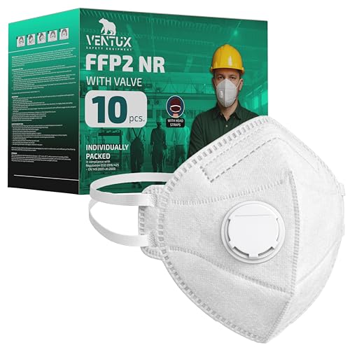 VENTUX SAFETY EQUIPMENT 10 FFP2 Masks with Valve | Filtration >94% || Ideal for Specific Environments || Disposable || Certified Comfort and Safety