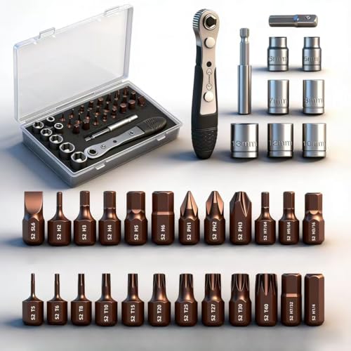 Image of 33 in 1 Right angle screwdriver 18mm /0.7″ Shortest magnetic screwdriver bit (S2 alloy steel) 90 Degree Offset mini ratchet screwdriver set Dedicated to small spaces Home&Outdoor Portable Tools