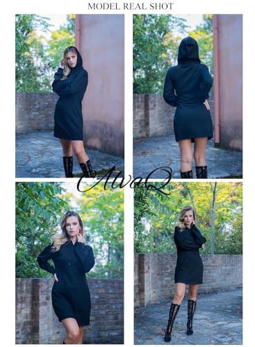 AlvaQ Womens Hoodie Dresses Fall Winter 2025 Casual Long Sleeve Drawstring Pleated Sweatshirt Pullover Tunic Mini Dress4
