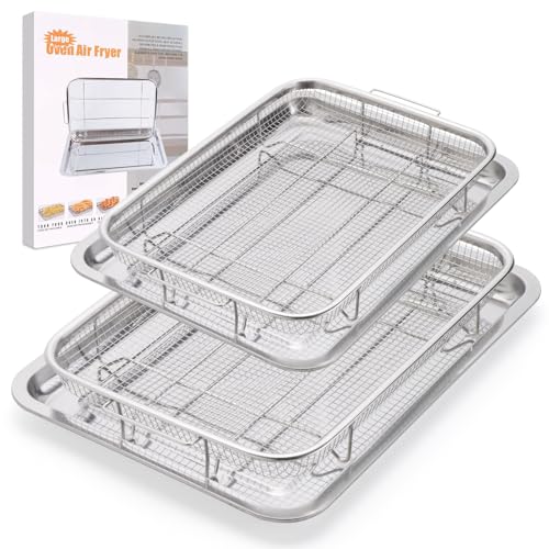 Image of Air Fryer Basket for Oven, 2 Pack Large Air Fryer Basket and Tray Stainless Steel Oven Air Fryer Accessories Pan Rack for Cooking Baking and Broiling, 18.7 inchx12.8 inch15.7 inchx11.8 inch