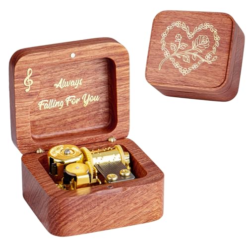 Bellumore Cant Help Falling in Lov Wind Up Wooden Music Box Vintage Musical Gifts for Birthday Christmas Valentines Day Anniversary (Rosewood)