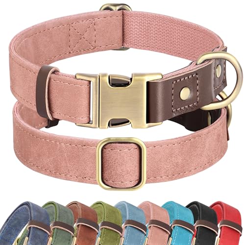 Image of Didog PU Leather Dog Collar for Large Dogs, Soft Nylon Lining, Pink XL