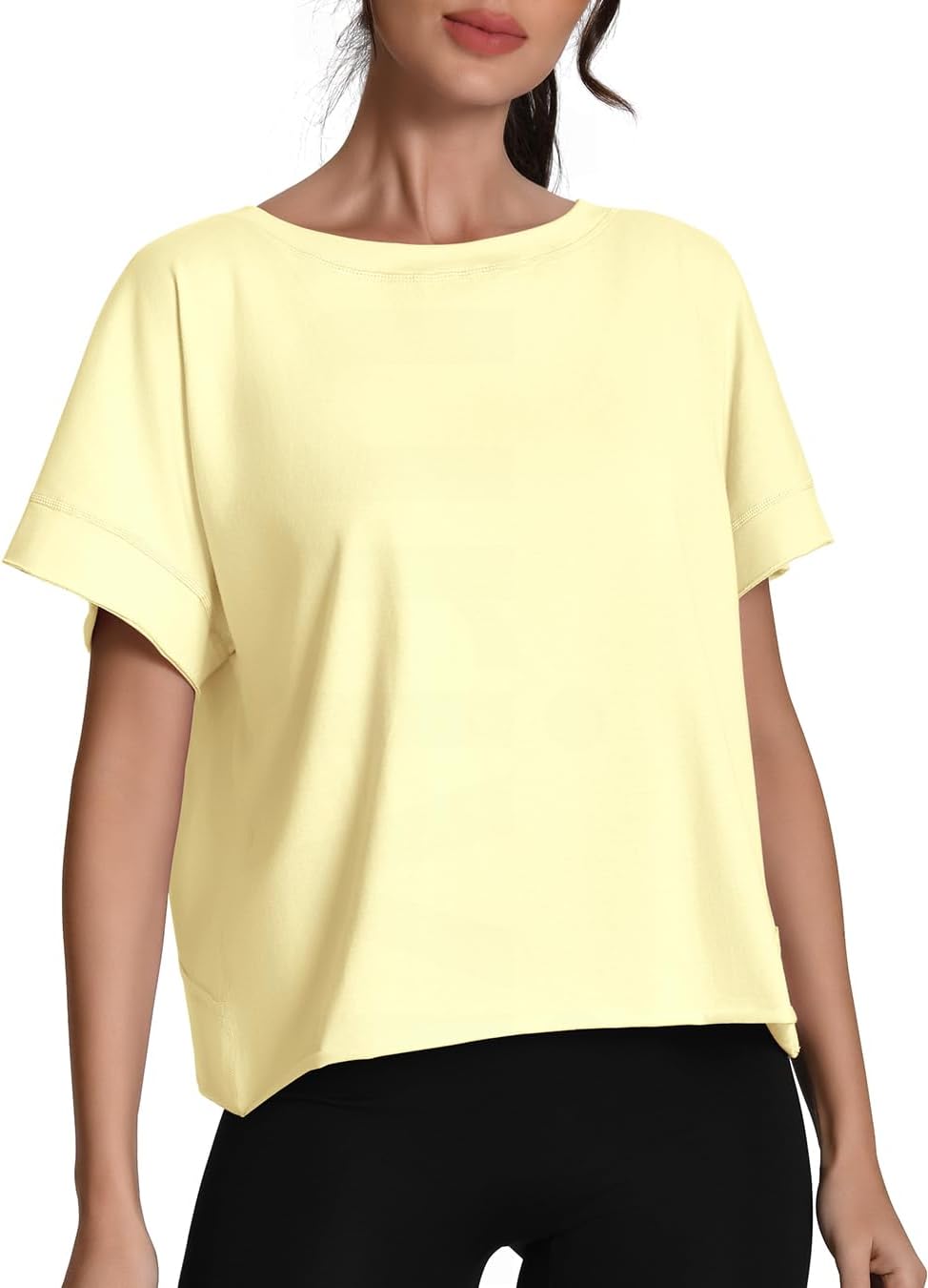 Open Back Workout Tops Oversized Tshirts for Women Cotton Short Sleeve Tees Backless Crop Tops Boxy Yoga Shirts - Image 3