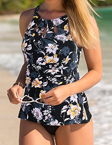 Image of Septangle Women's Tankini Swimsuit Two Pieces Set Ruffle Swimwear Bathingsuit with Boyshort