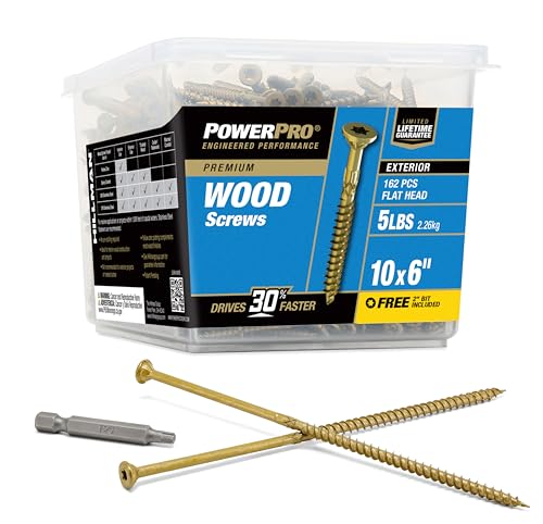 Image of Power Pro Premium Exterior Wood Screws, #10 x 6 Inch All-Purpose Deck Screws for Outdoor Projects, T-25 Star Bit Included, Bronze, 162 Pieces | 48618V4