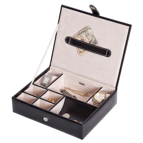 Mele & Co. Carson Men's Dresser Top Valet (Black Faux Leather)