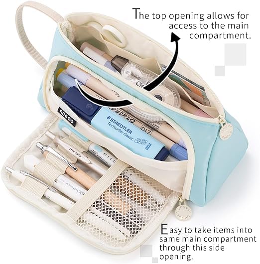 Image of EASTHILL Big Capacity Pencil Pen Case Office College School Storage High Capacity Bag Pouch Holder Box Organizer (Cotton, Zoom Sky Blue)