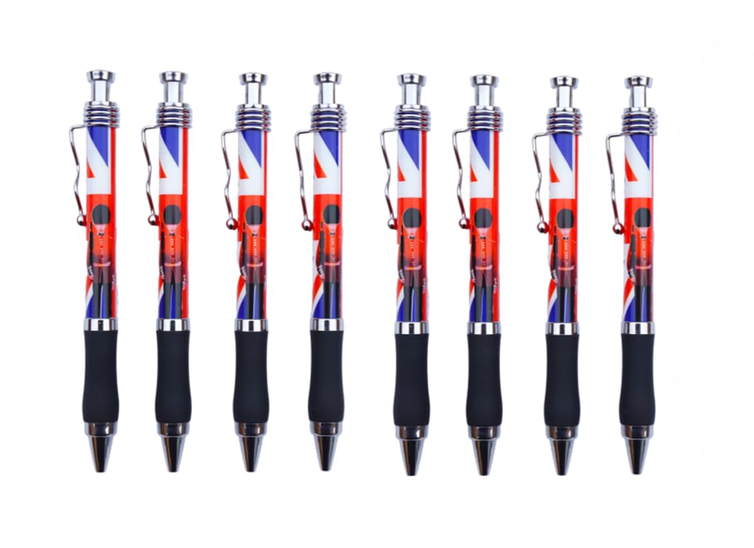 Set: 8 Union Jack Ballpoint Pens Featuring Royal Guard - Royal Union Pen Mix of 8 London Souvenir, Multicolor