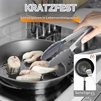 HOTEC Premium-Küchenzange aus Edelstahl, mit Verriegelung, Kochzange mit Silikonspitze, 2er-Set, 22,9 cm und 30,5 cm lange Zangen, Hellgrau – Ansicht 8