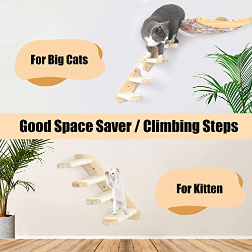 Cat Wall Steps Shelves Cat Climbing Shelf Reversible Wall Mounted, Wooden Four Step Stairway with Scratching Sisal Rope for Cats Perch Platform Supplies