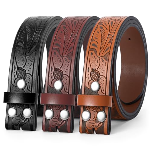 3 Pack Western Belts for Men Women without Buckle Cowboy Belt for Buckle Mens Western Leaher Belt for Jeans