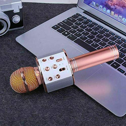 SHOP-STORY - Micro de karaoké sans Fil avec Fonction Bluetooth - Rose Gold