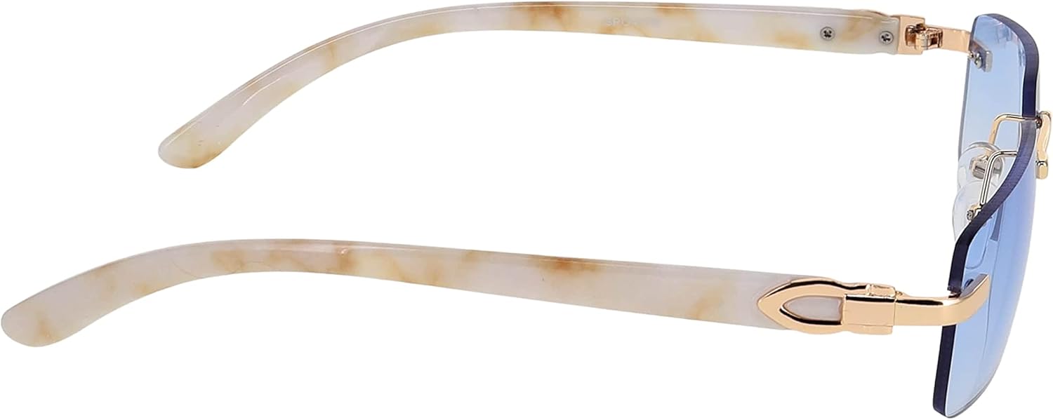 FLAWLESS EYEWEAR Elite Slim Rimless Rectangular Metal & Wood Art Sunglasses - Image 5