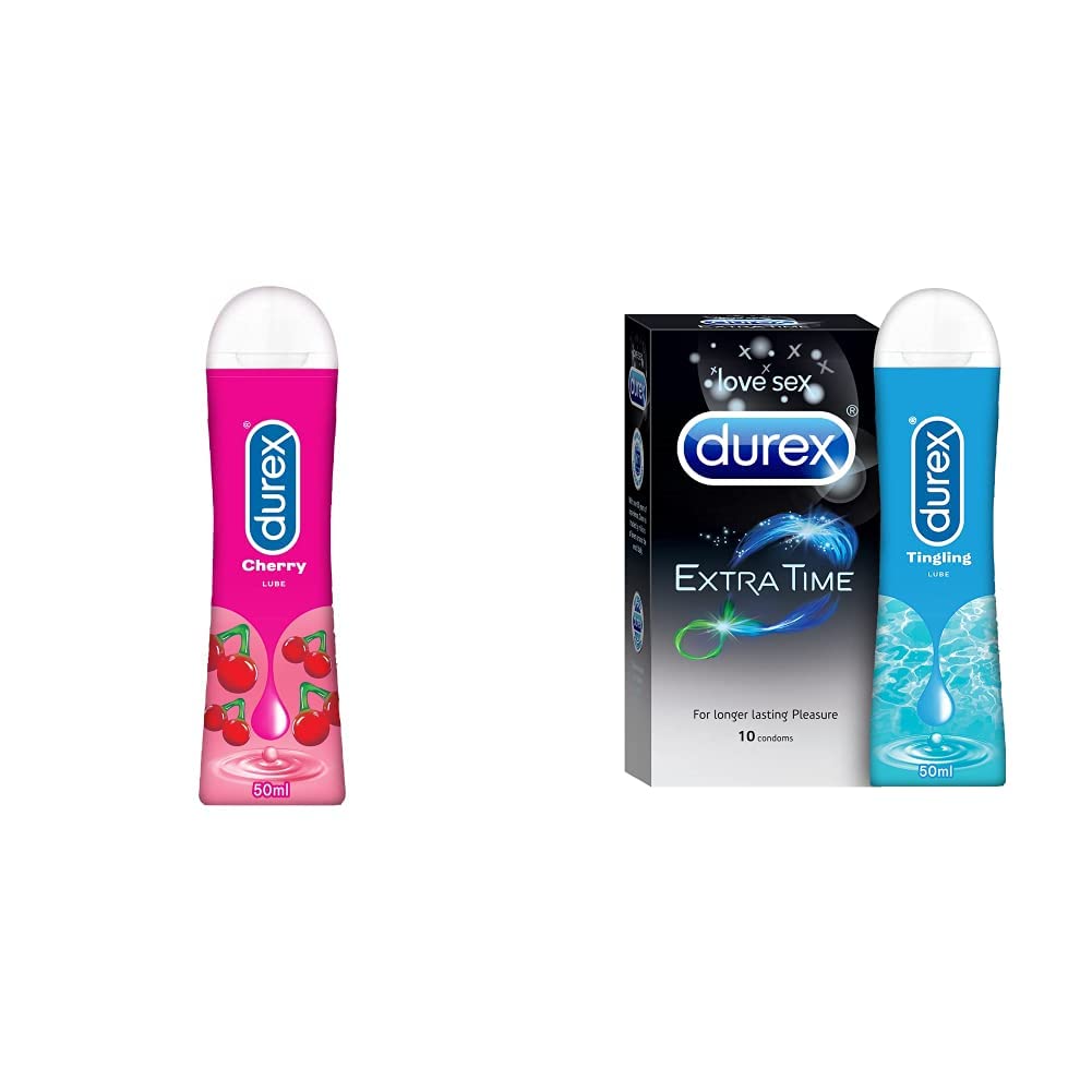 Durex Lube Cherry Flavoured Lubricant Gel - 50ml & Extra Time Condoms for Men - 10 Count with Durex Lube Tingling Lubricant Gel - 50ml |Water based lube|Performa Lubricant for Climax Delay-picture-29