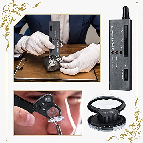 High Accuracy Diamond Tester Jewelry Diamond Detector Gem Diamond Tester Pen 30X 60X Illuminated Jewelry Eye Loupe Mini Led Foldable Magnifying Jewelry Distinguish Tool (Black Tester, Black Loupe) #TOP6