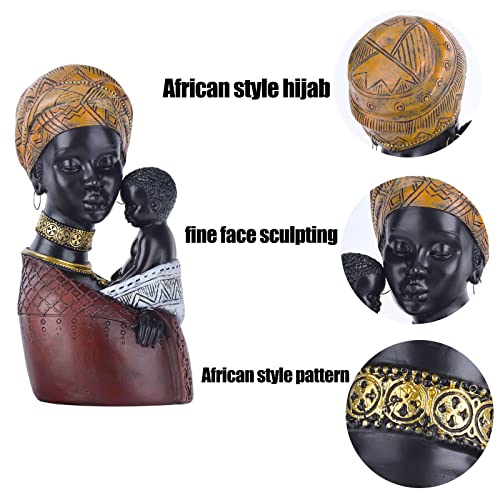 Qianling African Women Bust African Art Sculptures, African American Woman And Son Statue, Black Statues African Woman Bust Statue, Suitable For Living Room Desktop Room Bookcase Entrance Decor #TOP2