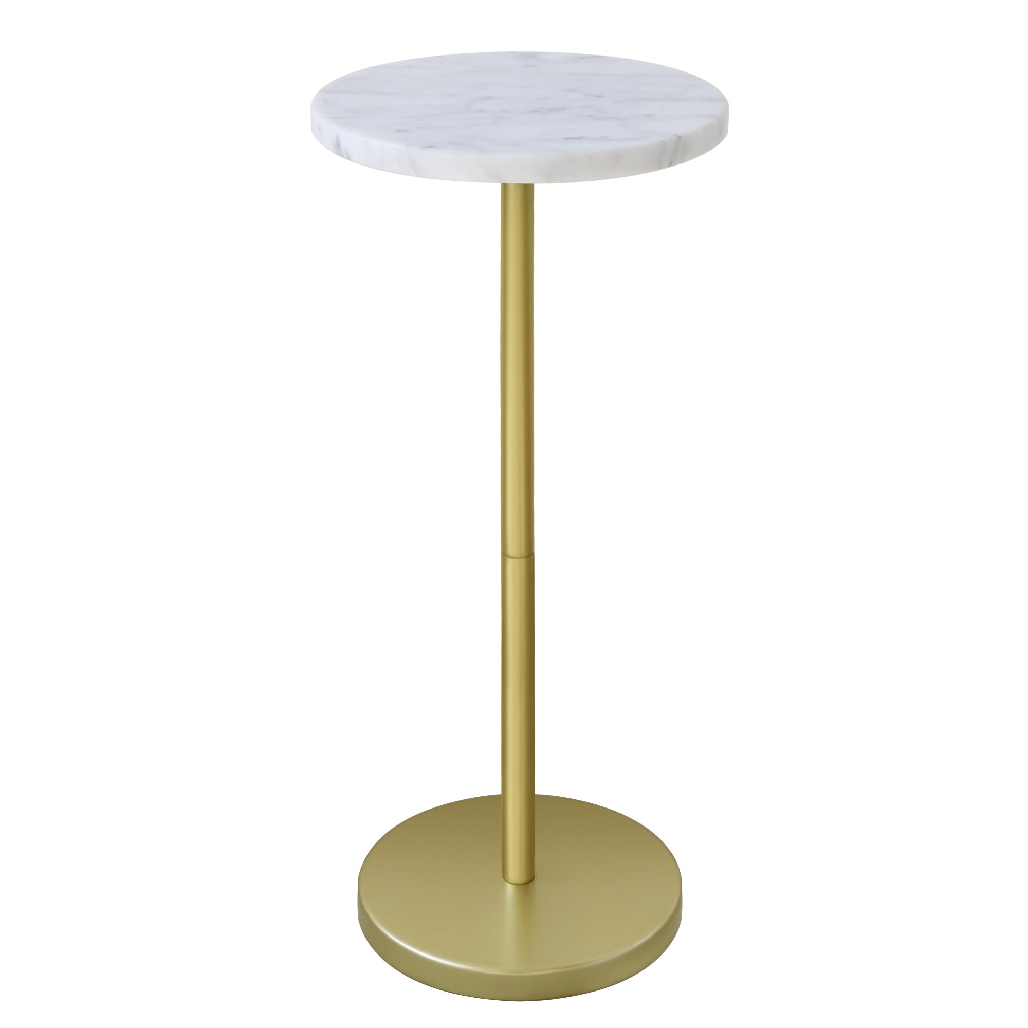Mesa de bebida de mármol natural, mesa de pedestal, mesa auxiliar redonda pequeña, mesa de Martini para sala de estar, baño, espacio pequeño (blanco) 8