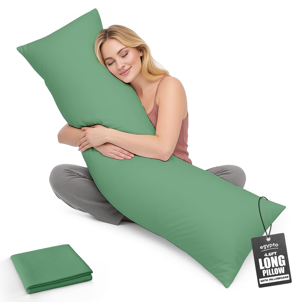 Egypto Women's Duck Egg Living Orthopaedic 4Ft 6 Bolster Pillow (19”X54”) – Hypoallergenic Long Pillow – Soft & Breathable Full Body Pillow Back, Neck & Leg Support – Ideal Pregnancy Support With Long Pillow Case (Duck Egg)
