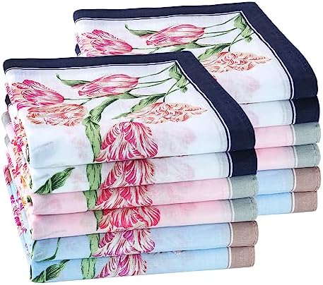 HOULIFE Dames Zakdoeken | 45x45cm | 100% Gekamd Katoen | Bloemenprint | Set Van 10