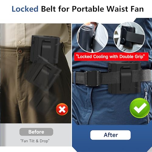 2 Pack Extra Long Black Thin Nylon Tool Belt for Securing Waist Fan & Shirt Clip Fan - Outdoor Work Belt Secure Body Hip Fan for Hands-Free Cooling, Metal-free Belt with Quick Release Buckle (86")2
