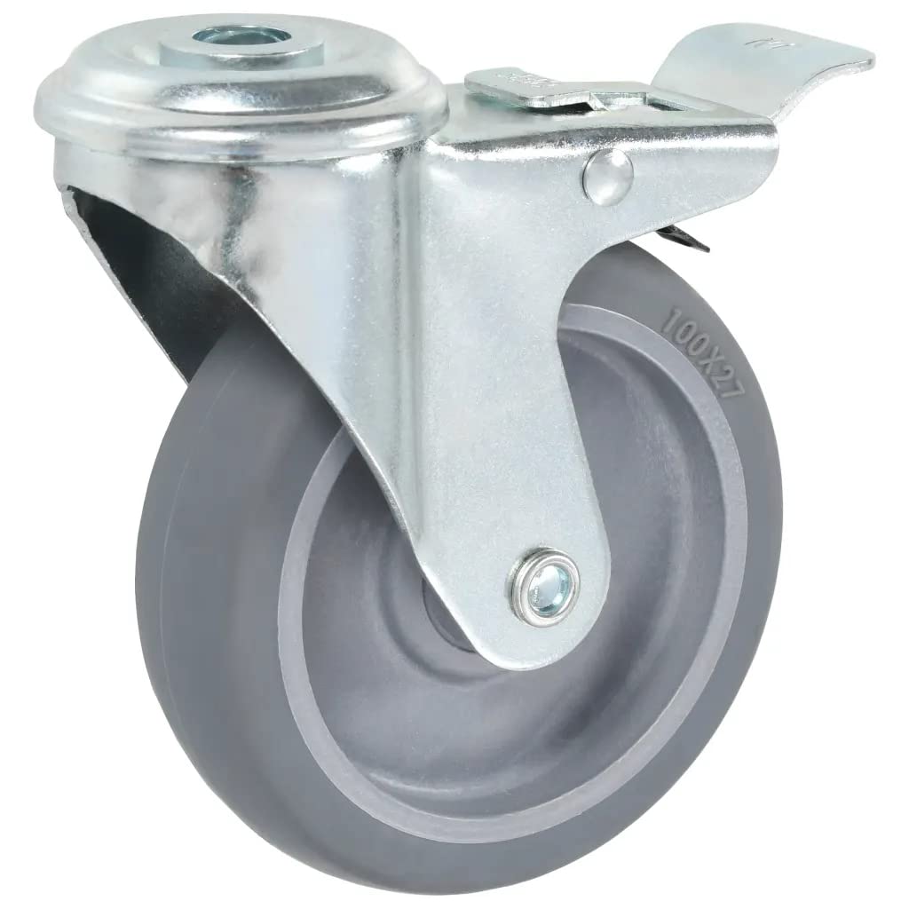 vidaXL 12x Lenkrolle mit Bolzenloch 2X mit Bremsen Transportrollen Laufrollen Möbelrollen Bockrollen Schwerlastrollen Gummirollen 100 mm Tragkraft 240 kg