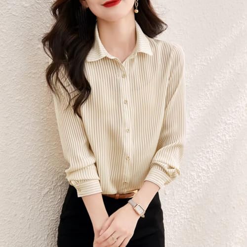 Chemise de bureau rayée femme manches longues style vintage coréen - 4