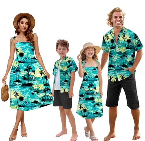 Image of SANGTREE Family Matching Hawaiian Outfits , Casual Beach Travel Clothes ,Vacation Clothing Set for Women & Men & Girls & Boys