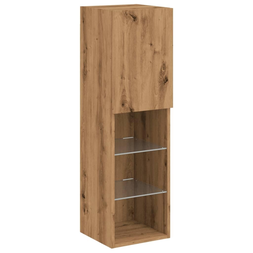 Mobili TV con Luci LED 2 pz Rovere Artigianale 30,5x30x102 cm,Set Mobili Porta TV,Parete Attrezzata Soggiorno,Set Mobili TV Soggiorno Moderni-857679