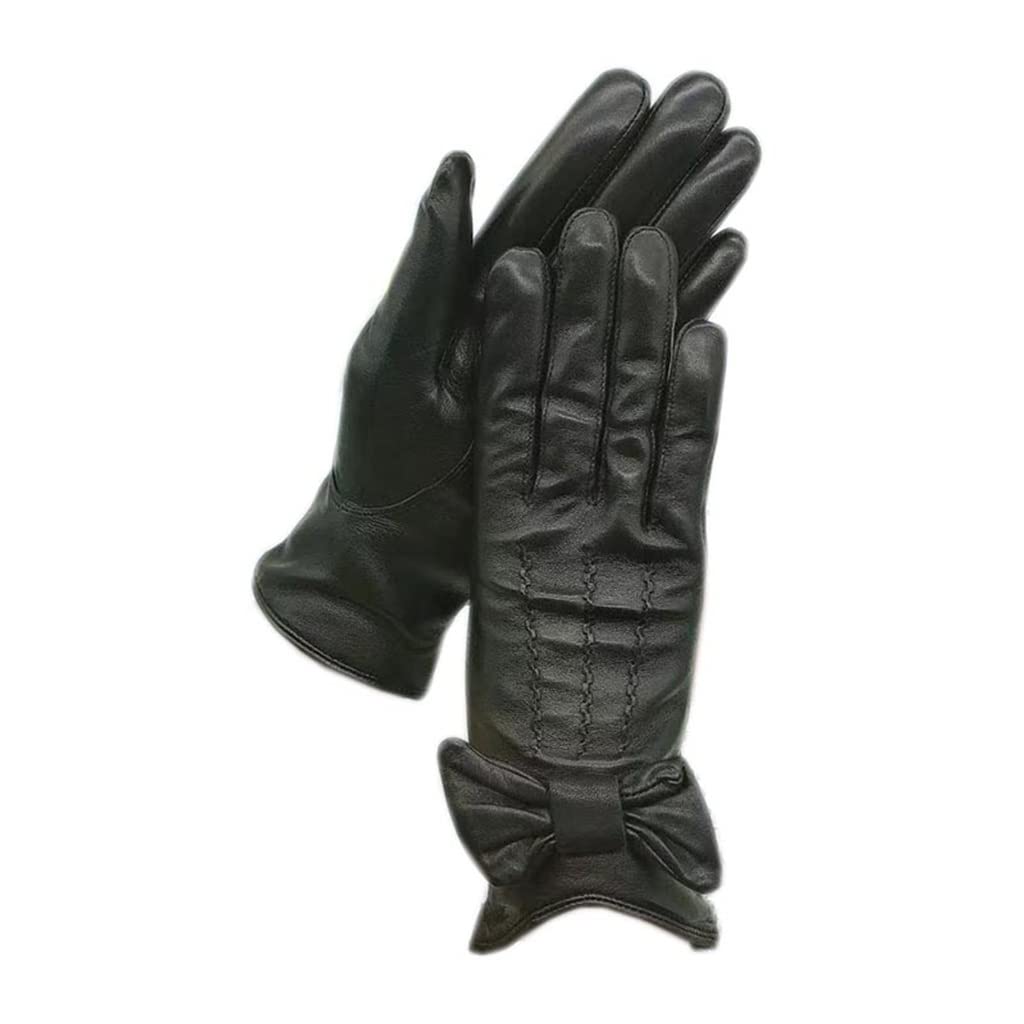 Winterhandschuhe für Damen, warme Schwarze Lederhandschuhe zum Fahren und Fahrradfahren, gefüttert, Kälteschutzhandschuhe, D 8,5 (D 9)