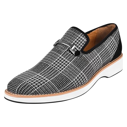 Image of LIBERTYZENO Mens Tuxedo Canvas Textile and Suede Leather Noble Loafers and Slip On Wedding Party Shoes for Easter Gift