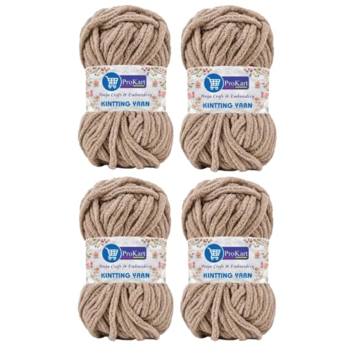 Image of ProKart Premium Blankie Wool, Plush & Cuddly, Chenille Yarn Supersoft Hand Knitting Wool Ball | Blanket Thick /Mottu Yarn Ball Suitable for Hand Knitting and Crocheting for Baby, Adult, Sweaters, caps, Throws, Home Furnishing, Scarves, Blankets (Scotch Mist, 100gms x 4 Pack)