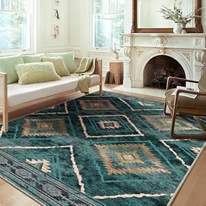 BESTSWEETIE 8×10 Area Rugs Moroccan Rug 8×10 Rugs Farmhouse Rug Machine Washable Rugs Non-Slip Low Pile Water Repellent Ultra Soft Faux Wool for Living Room Bedroom Indoor DarkGreen