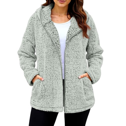 Fuzzy Fleece Jacket Women Full Zip Trendy Sherpa Jacket Comfort Warm Hooded Winter Sweaters Y2K Coatigan with Pockets