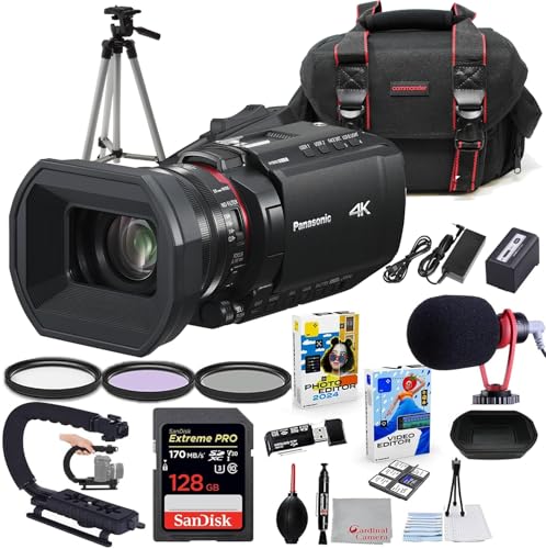 Panasonic HC-X1200 UHD 4K HDMI Camcorder with 24x Zoom Bundle + Accessory Package Including 128GB Extreme Pro Memory, HD Filters, Carry Bag, Editing Software Package & More (22 Items)
