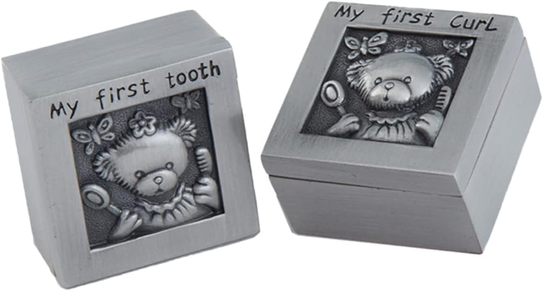 Baby Tooth Keepsake Organizer Box Cute Bear Design Metal Memorial Case for Kids Teeth and Hair for Newborns and Children