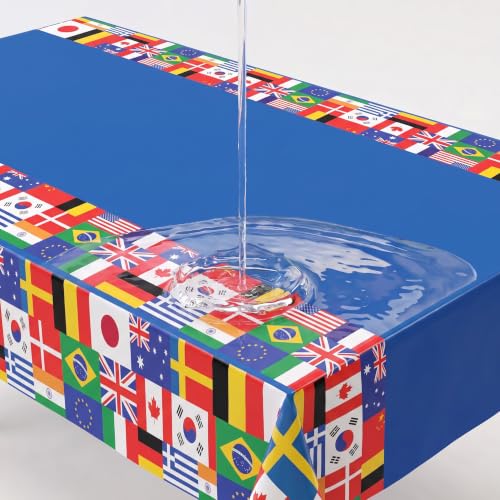 Image of Exquisite International Flag Table Cover 6 Pack 54 in. x 108 in. Rectangle Plastic Tablecloth Disposable Table Covers for Soccer World Cup Sports Nations Olympics Football Party Supplies Decorati