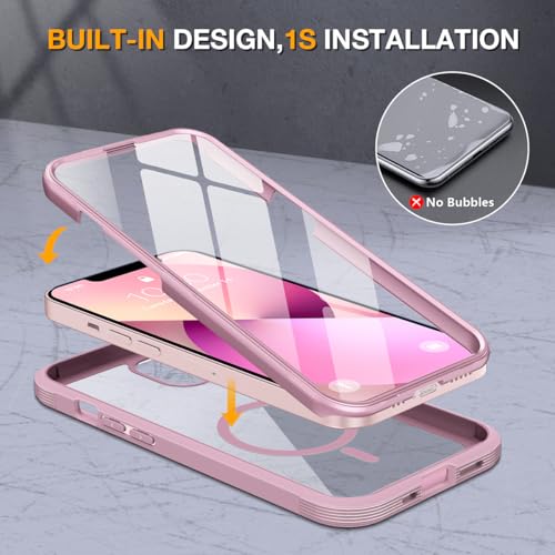 Image of Miracase for iPhone 13 mini Case 5.4 inch,Full-Body Protection,Clear Bumper Case with Built-in 9H Tempered Glass Screen Protector,Military-Grade Drop Protection Outdoor Phone Case for 13 mini,Dark Pink