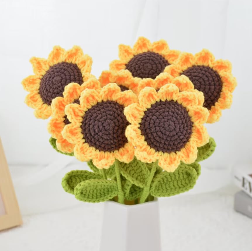 Image of Prapti Handicrafts Artificial Crochet Single Sunflower Forever Flowers Hand Knitted Flower for Home Decoration,Table Decor